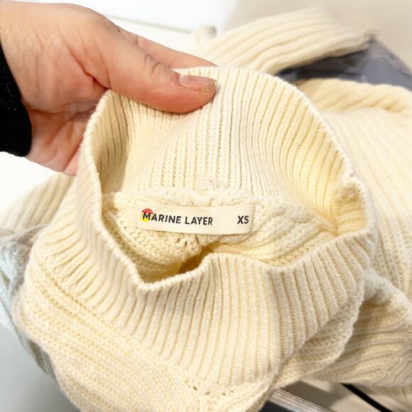 Marine Layer Skylar Mock Neck Knit Wool Blend Pullover Sweater Cream XS - Picture 3 of 8